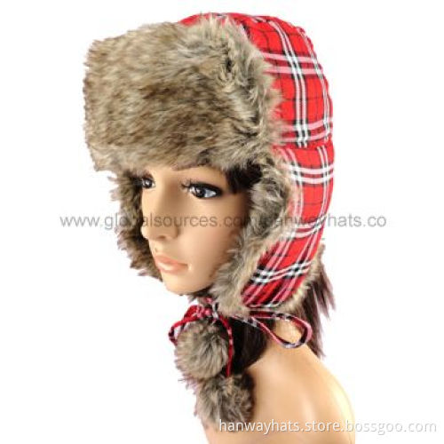 Fashionable Winter Cap for Girls with Tipper Fur on the Front and Earflap and Fur Pompoms